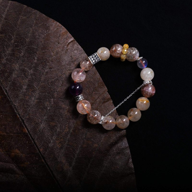 Black Gold · Rutilated · Amethyst · Gray Moonstone Bracelet