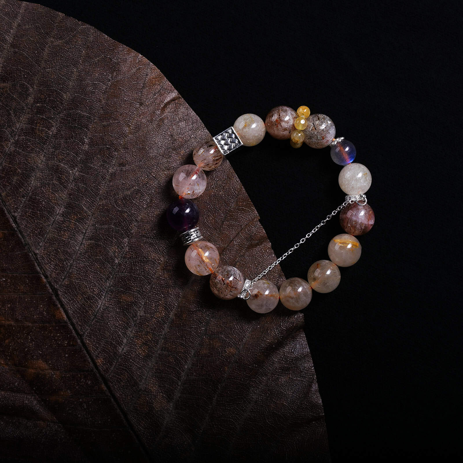 Black Gold · Rutilated · Amethyst · Gray Moonstone Bracelet Black Gold · Rutilated · Amethyst · Gray Moonstone Bracelet