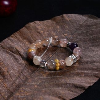 Black Gold · Rutilated · Amethyst · Gray Moonstone Bracelet