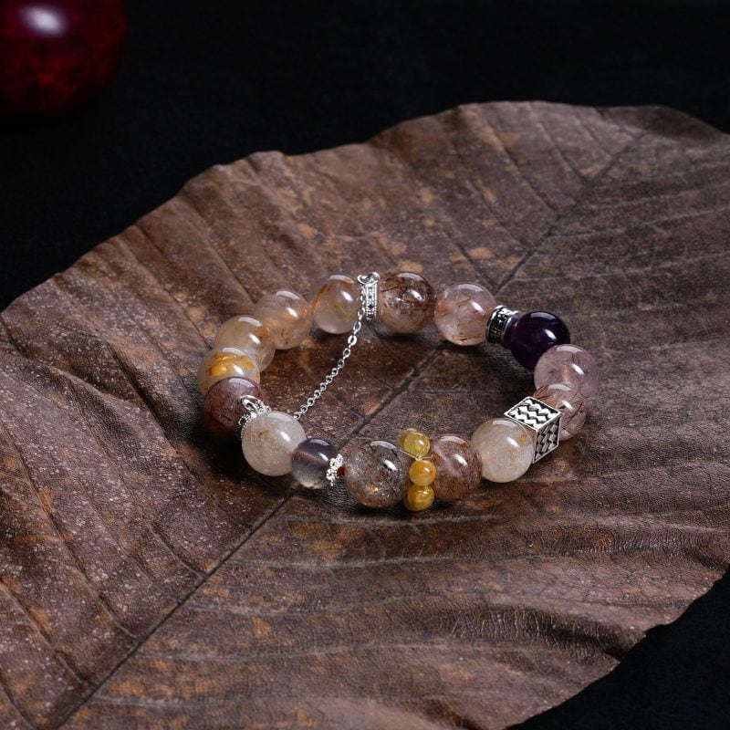 Black Gold · Rutilated · Amethyst · Gray Moonstone Bracelet