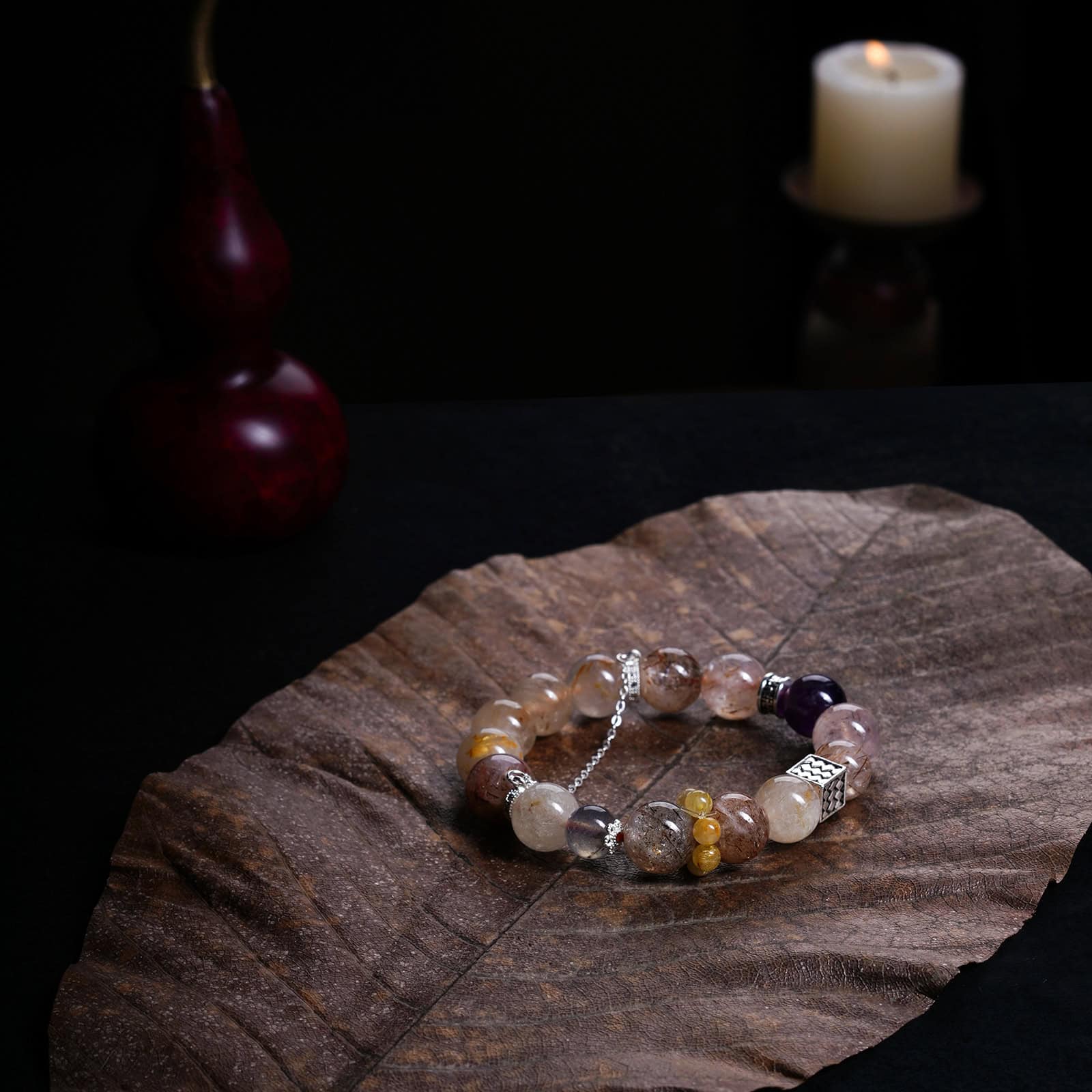 Black Gold · Rutilated · Amethyst · Gray Moonstone Bracelet Black Gold · Rutilated · Amethyst · Gray Moonstone Bracelet