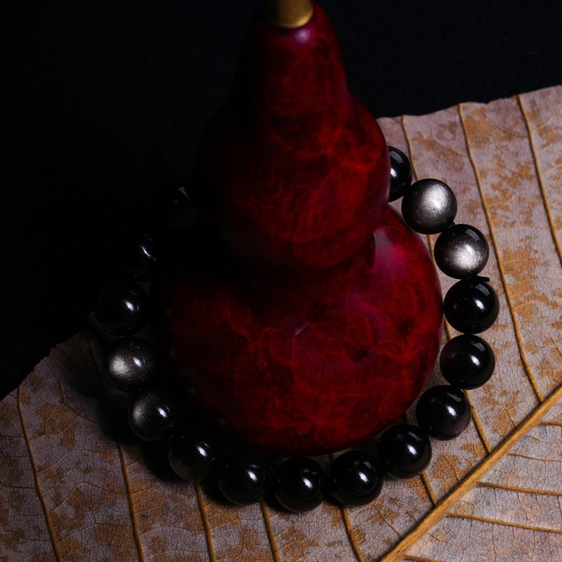 double-eye silver luster Obsidian bracelet