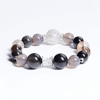 Black Gold/Grey Agate/Silver Obsidian/Smoky Bracelet
