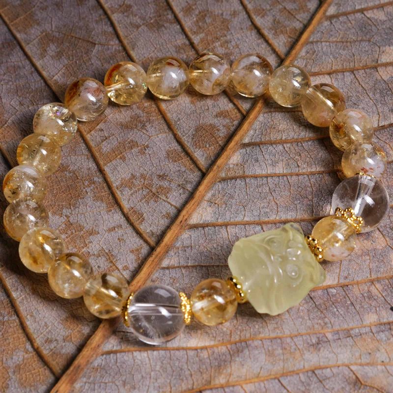 Citrine Clear Quartz Lion Bracelet