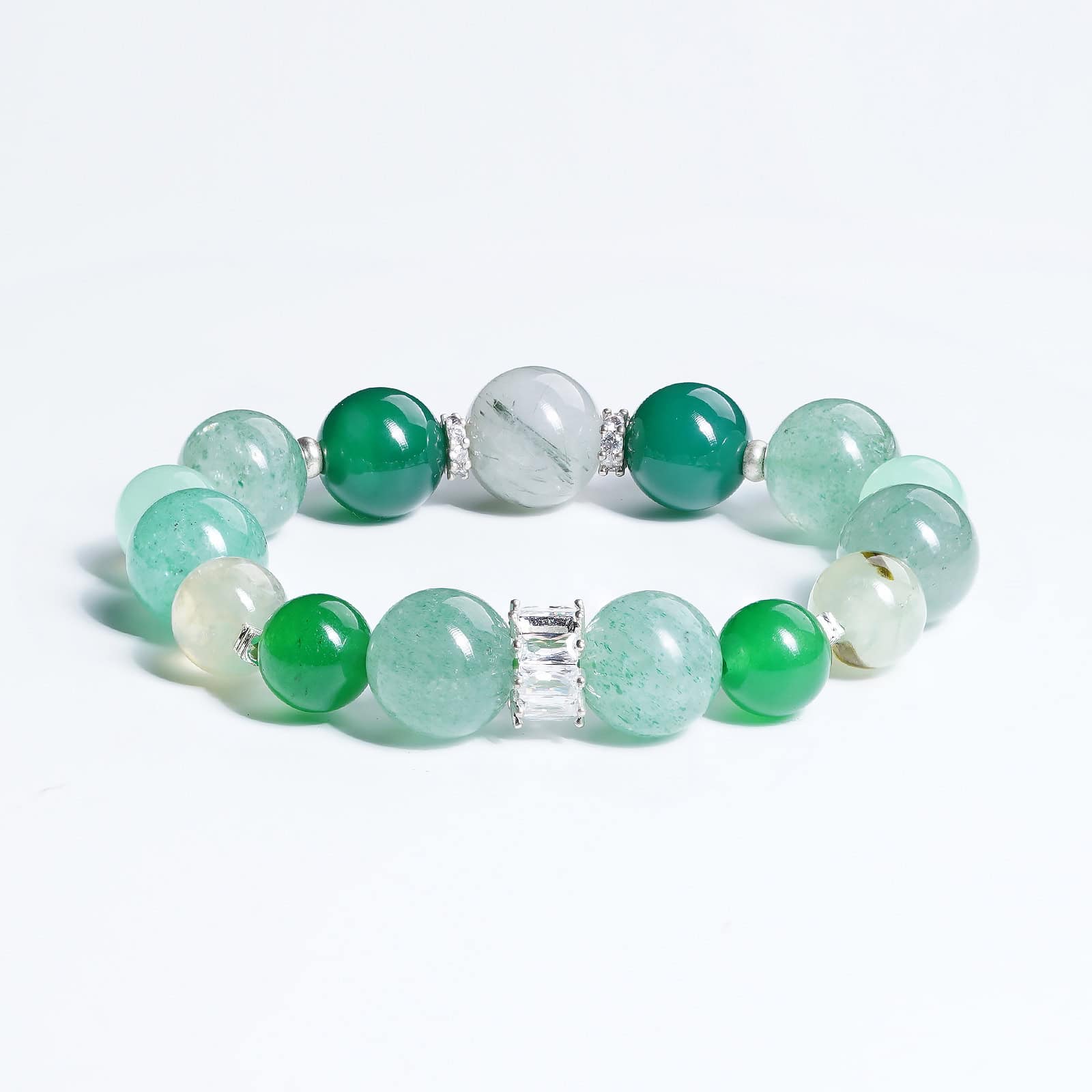Green Rutilated·Moss Agate·Green Strawberry·Chalcedony·Prase Bracelet