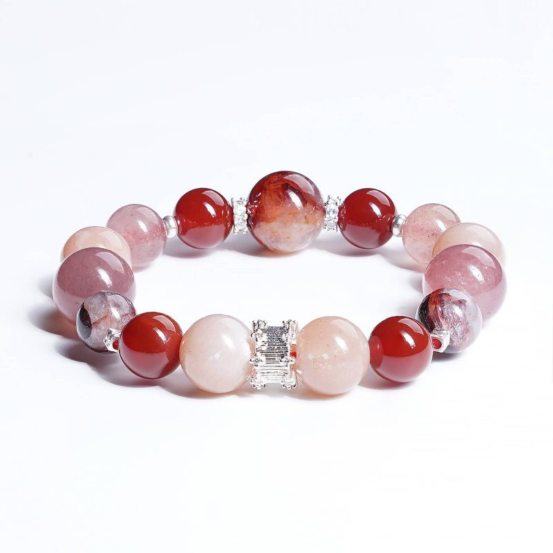 Red Agate&Strawberry&Sunstone&Rutilated Bracelet