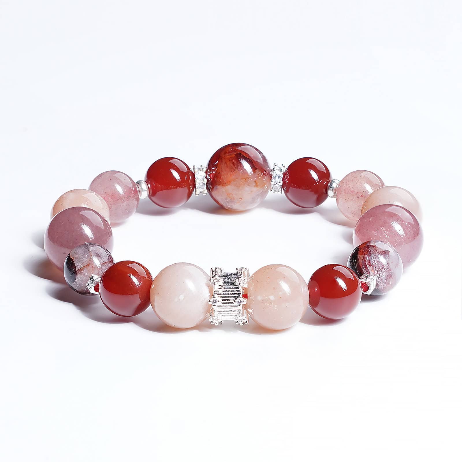 Red Agate&Strawberry&Sunstone&Rutilated Bracelet Red Agate&Strawberry&Sunstone&Rutilated Bracelet